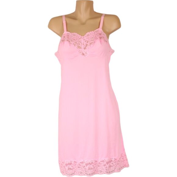 Harvey Woods Slip Bubble Gum Pink Lace Nylon Dress Size 34 Midi Barbiecore SP62 - Picture 1 of 9